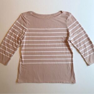 Joie Super Soft Boatneck Tan with White Stripes Women's Top Size L